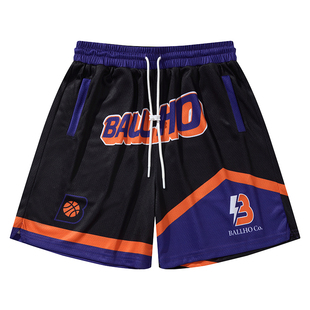 BALLHO字母运动速干短裤男宽松印花网眼透气美式篮球训练中裤球裤
