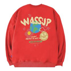 WASSUP美式涂鸦中国红卫衣