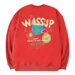 WASSUP美式涂鸦中国红卫衣