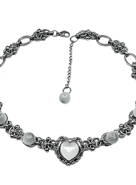 原创手作银灰猫眼爱心项链choker