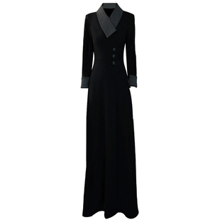 正式场合端庄黑色连衣裙2025新款今年流行爆款长袖气质超长裙199