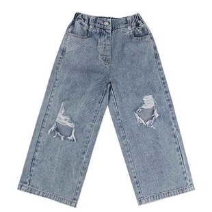 女童装牛仔裤春秋装2025新款破洞长裤宽松洋气乞丐裤网红直筒裤子