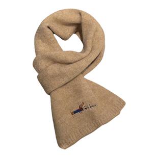 韩版小狗刺绣仿羊绒保暖围巾女生冬季2023新款百搭纯色ins围脖女