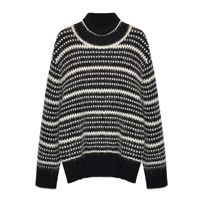 因由 北欧复古风提花绵羊毛高领保暖长袖秋冬内搭套头毛衣女