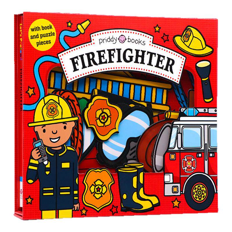 角色扮演系列 消防员 Let's Pretend Firefighter 英文原版绘本 拼图游戏书 活动书硬页掀翻操作书 精美礼盒装纸板书