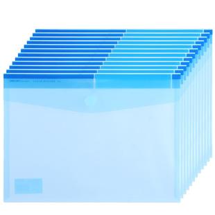 得力5504魔术贴透明文件袋资料袋塑料粘扣文件袋A4纽扣袋透明资料收纳袋12个简约拼色透明文件袋可定制logo