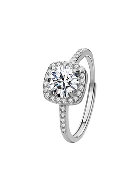 顺庆银楼足银999莫桑钻方形戒指