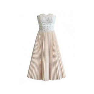 新款千金风法式蕾丝抹胸连衣裙韩系小众轻奢无袖百褶长裙轻熟礼服