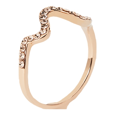 阿吉豆玫瑰金波纹水钻小众戒指女