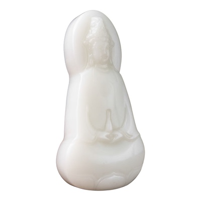 和田玉籽料白玉观音平安牌吊坠