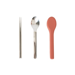 PAGOO便携餐具304不锈钢筷子勺子套装上班族餐具一人用硅胶收纳盒