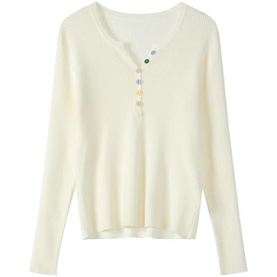 LAGOGO彩虹扣温柔百搭修身针织衫
