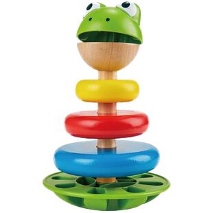 Hape青蛙花式圆环堆塔彩虹套圈叠叠乐1岁+儿童益智力堆堆层层玩具
