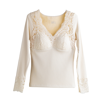 加绒加厚一体绒带胸垫冬保暖上衣