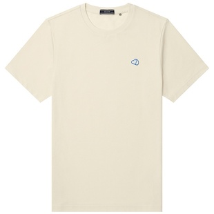 Hazzys哈吉斯夏季男士简约上衣短袖圆领T恤衫纯色绣花休闲潮流男T