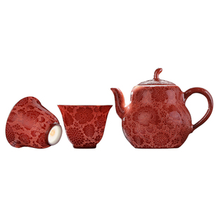 景德镇官方陶瓷手工扒花茶杯家用主人杯喝茶茶具套装精美礼盒装