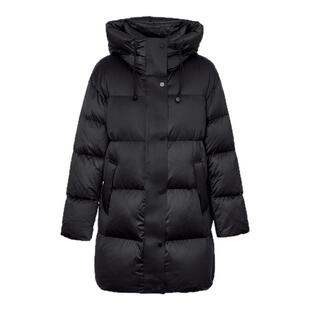 飘蕾黑色连帽羽绒服女2025冬季新款鹅绒加厚百搭中长款面包服外套