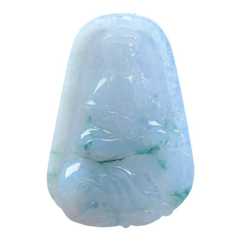 天然翡翠吊坠普贤菩萨乳白飘花