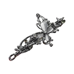 精致猫眼石蝴蝶发夹女气质侧边花朵碎发刘海夹子头饰高级感鸭嘴夹