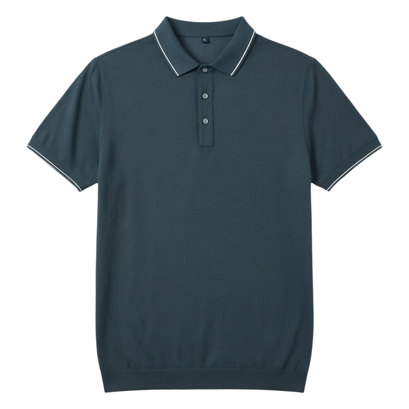 100%桑蚕丝轻奢商务撞色真丝POLO