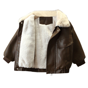 男童冬季加绒加厚皮衣2025新款儿童冬装酷帅PU皮上衣宝宝时髦外套