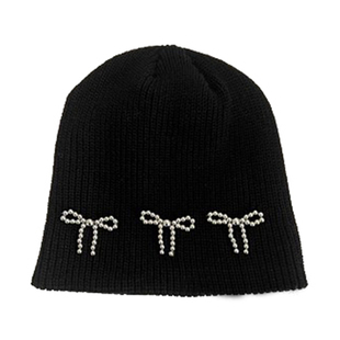 韩国博主同款立体蝴蝶结针织帽女秋冬ins新款毛线冷帽保暖大头围