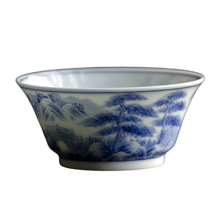 觅白手绘青花重工山水主人杯柴窑景德镇品茗纯手工釉下彩茶杯复古