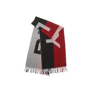 【自营】Bally男女通用羊毛羊绒混纺双面logo图案提花流苏长围巾