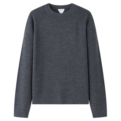 Ribbe礼贝 秋冬新品美丽诺羊毛经典插肩袖套头长袖针织衫打底衫女