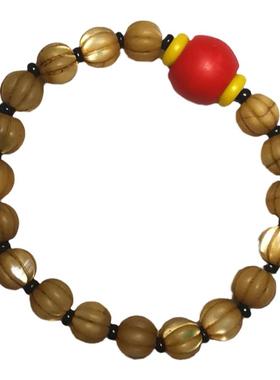 45341清代老雪巴红琉璃鼓珠顶珠七彩老鱼骨瓜珠手串 古董文玩玩