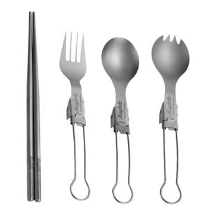 纯钛户外折叠刀叉勺筷子两节露营餐勺汤勺叉勺子便携野餐餐具套装