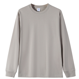 阿美咔叽400g重磅纯棉美式复古长袖T恤男小领口宽松内搭打底衫秋