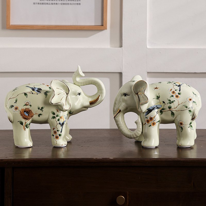 北欧陶瓷大象摆件轻奢风软装陶瓷大象摆件办公室客厅软装陶瓷配饰