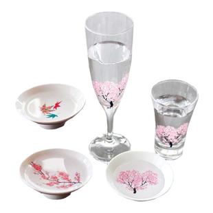 现货日本进口高木陶器樱花烟火花火冷感变色碗清酒杯陶瓷玻璃杯子