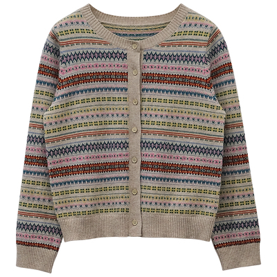 复古费尔岛提花羊毛针织开衫叠穿