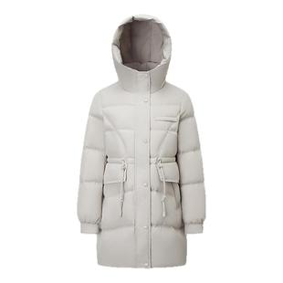 千仞岗2025秋冬新款中长款羽绒服连帽抽绳收腰显瘦保暖通勤女外套