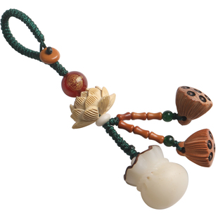 菩提钱袋汽车钥匙扣挂件桃木莲花十二生肖马年钥匙链男女吊坠饰品