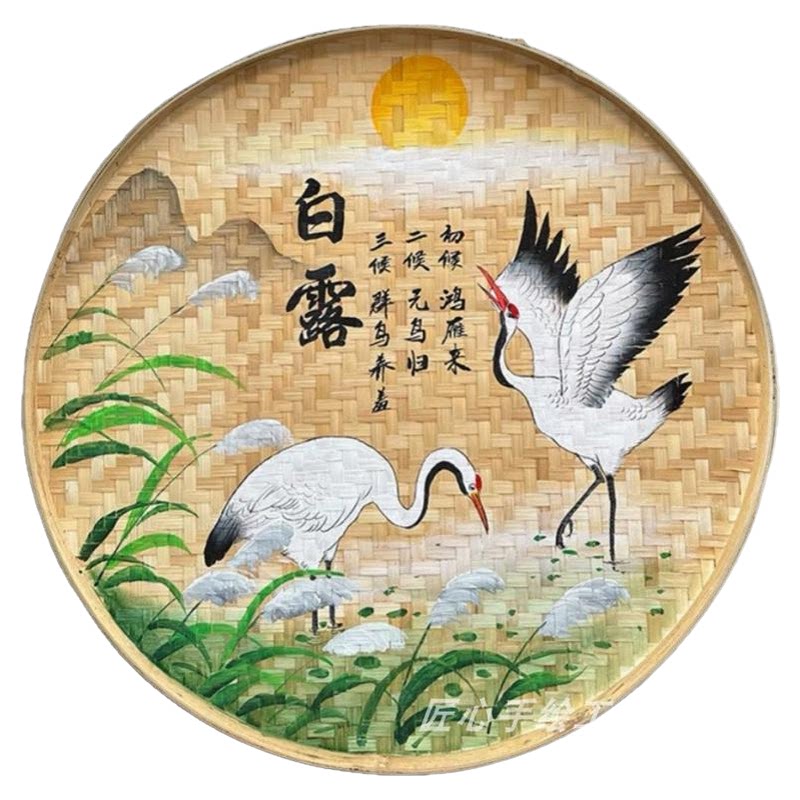 二十四节气手绘竹编簸箕画