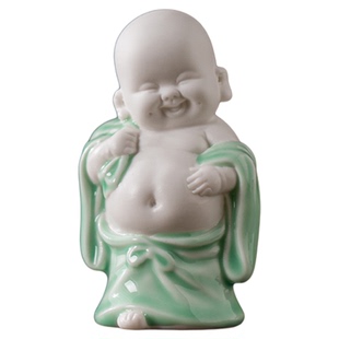 陶瓷招财开心弥勒佛小摆件办公室桌面博古架笑佛像装饰品茶桌摆设