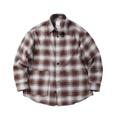 实年服工复古宽松格子长袖衬衫男