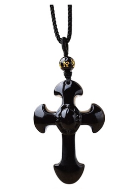 天然黑曜石十字架吊坠挂件