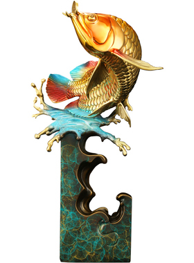 吉善堂鱼跃龙门全铜金龙鱼摆件