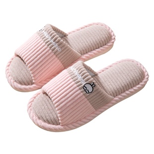 买一送一流氓兔亚麻拖鞋女四季家用吸汗软底防滑静音地板拖鞋男夏