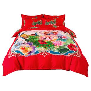 纯棉大红色婚庆床单被套四件套加厚全棉磨毛结婚喜被婚房床上用品