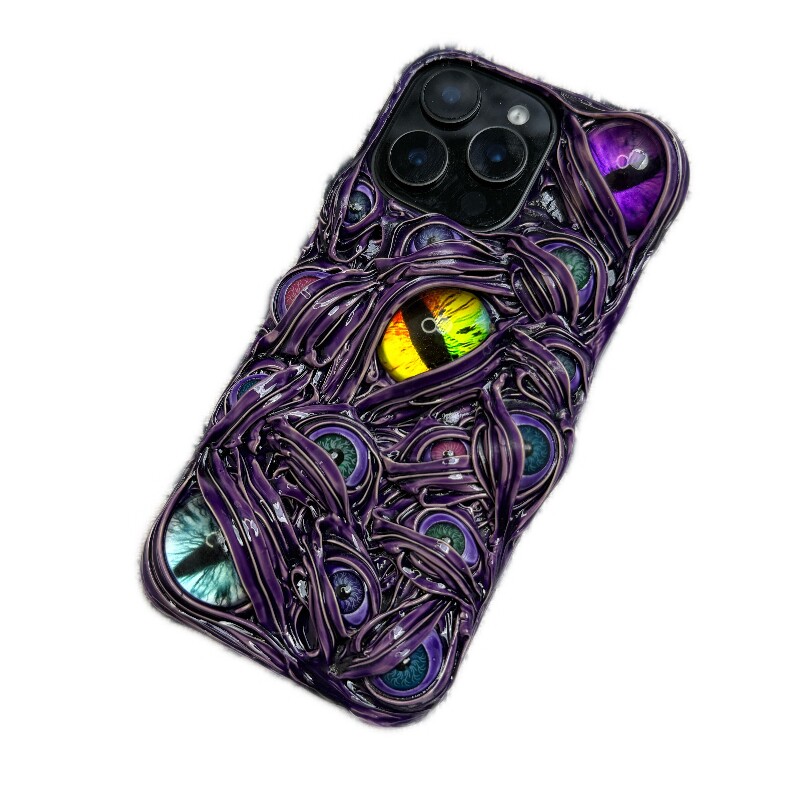 适用iPhone16手机壳17promax克苏鲁立体创意15恶魔之眼14pro手工12奶油13定制任意型号暗黑风保护套m