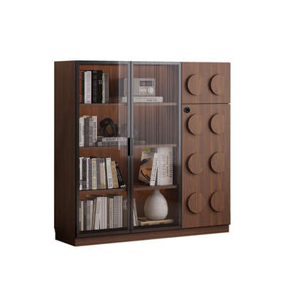 中古风实木书柜带玻璃门家用储物