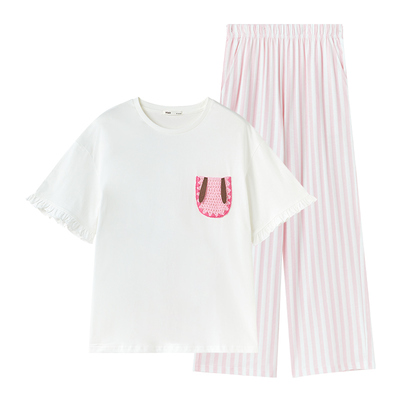 yso【邦尼兔系列】睡衣女夏短袖长裤印花甜美可外穿家居服套装B