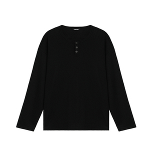 鹿家门亨利领长袖T恤圆领休闲纯色百搭潮流时尚内搭2026春季新款