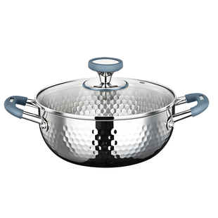 316L不锈钢汤锅火锅家用双耳雪平锅燃气电磁炉煮粥泡面锅煮炖蒸锅