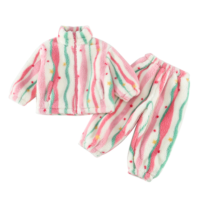 女童珊瑚绒立领睡衣秋冬款套装